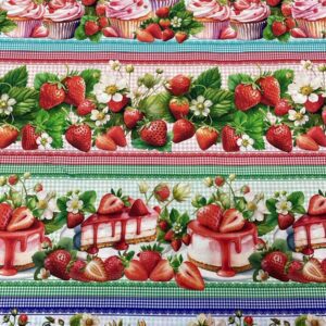 Tricoline Digital Barrado Doces e Frutas